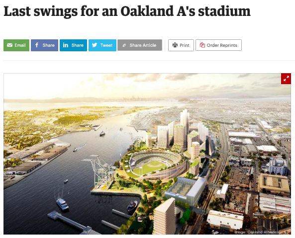 Oakland A's stadium plans doomed by stadium costs, opposition